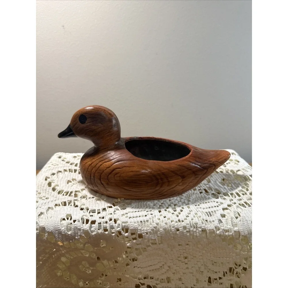 Vintage Wood Grain Look Ceramic Porcelain Duck Planter